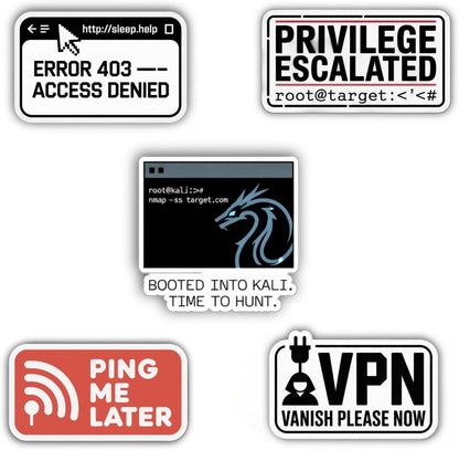 Cybersecurity & Red Team Stickers – Pack of 5, Waterproof & Durable 6x6 cm Vinyl Decals with Ethical Hacking Quotes