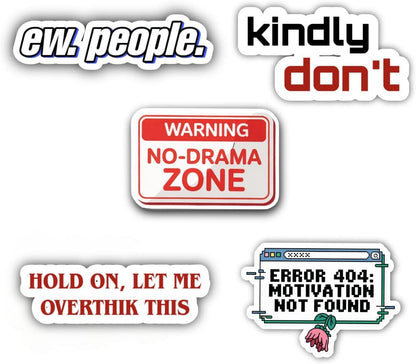 sarcastic Quotes Vinyl Stickers – Pack of 5, Waterproof & Durable 6x6 cm Decals with funny Meme & work focus Designs