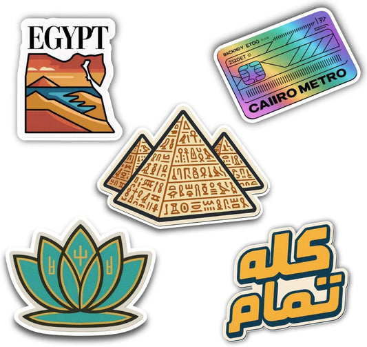 Egypt Travel Vinyl Stickers – Pack of 5, Waterproof & Durable 6x6 cm Decals with Pyramids, Cairo Designs