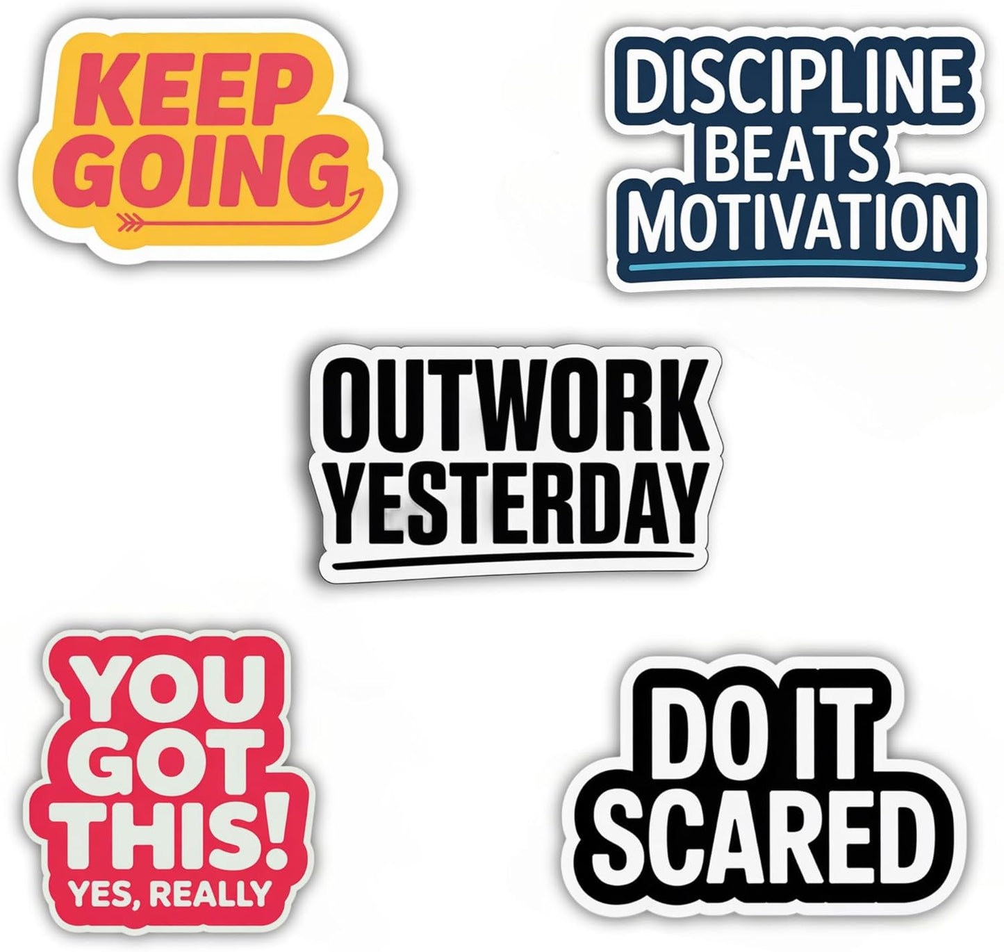 Motivational Quotes Vinyl Stickers – Pack of 5, Waterproof & Durable 6x6 cm Decals with Inspirational Phrases