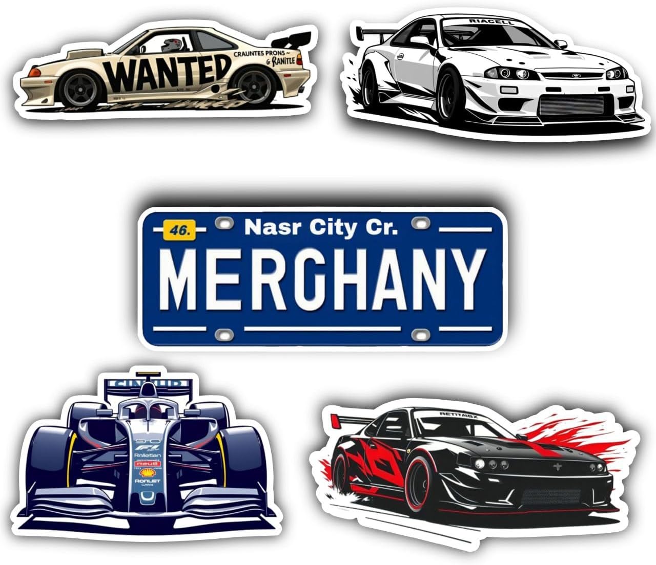Artal Cars Racing Vinyl Stickers – Pack of 5, Durable & Waterproof Decals, 6×6 cm