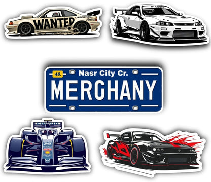 Artal Cars Racing Vinyl Stickers – Pack of 5, Durable & Waterproof Decals, 6×6 cm