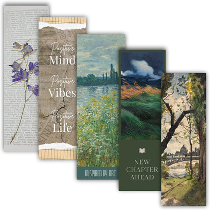 Inspirational Bookmarks, Pack of 5, Classic Design with Positive Quotes and Nature Prints